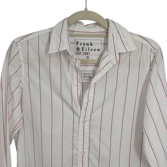 Frank & Eileen Frank Superfine Cotton Relaxed Fit Shirt White/Red Stripes Small - Picture 3 of 7